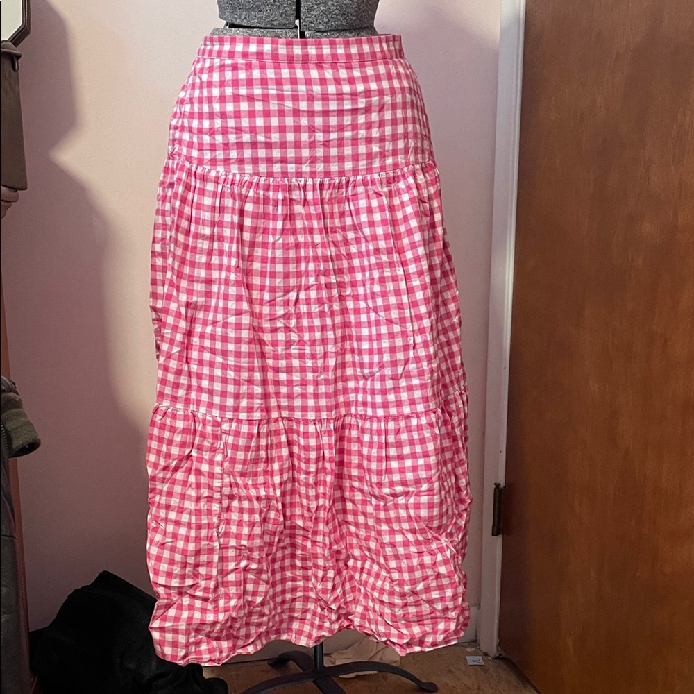 Gingham Ruffle Maxi Skirt